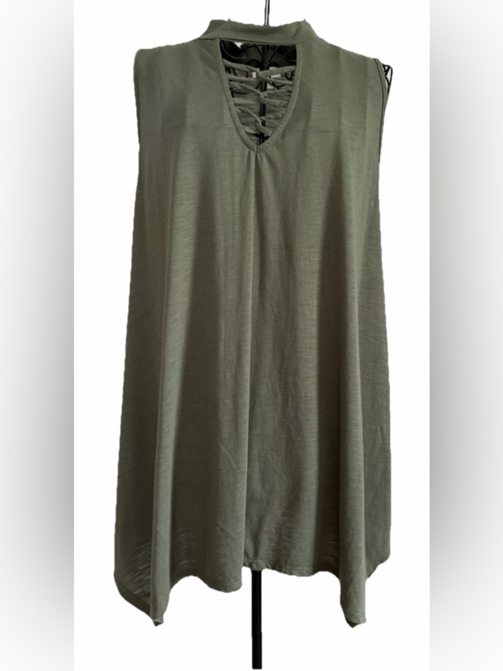 Charming Charlie Green Tank Top XL Blouse Choker Neck Lattice Boho Flowy y2K